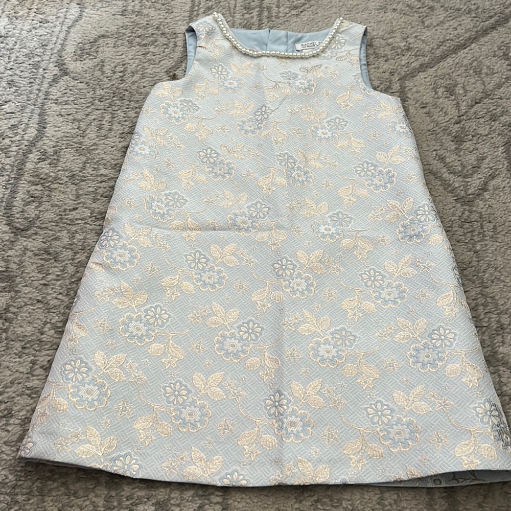 Blue floral shift dress with pearl neckline 5T